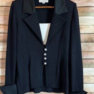 St. John Evening Black Layered Knit Wool Rhinestone Button Cardigan Size 6